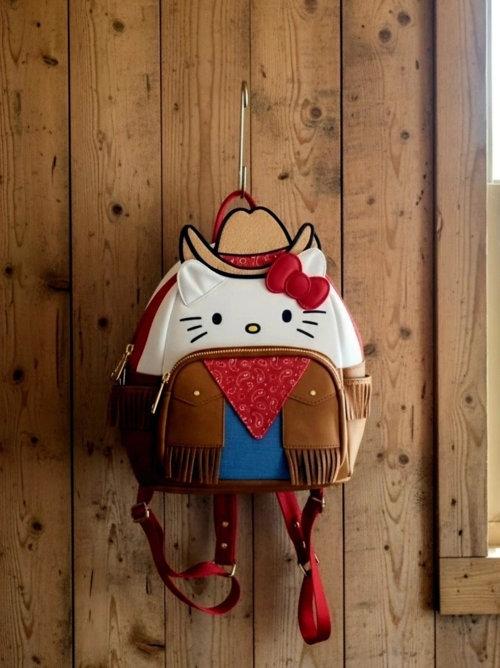 Sanrio Hello Kitty Cowgirl Backpack - White, Red, Brown, Blue